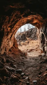 Cave Entrance: Rocky Shadows and Sunlit Landscape