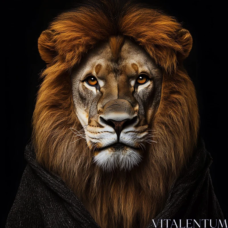 Regal Lion in Shadows AI Image