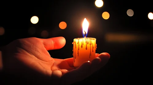 Illuminated Candle Held in Palm