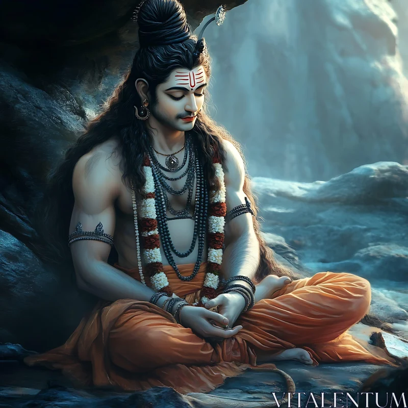 Serene Meditative Man with Misty Mountain Backdrop AI Image