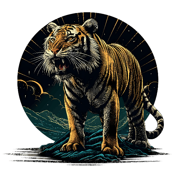 POD Design Tiger on a Starry Night Background