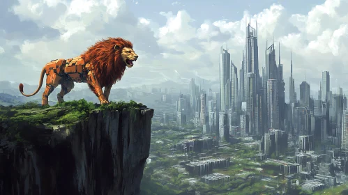 Robotic Lion Cityscape