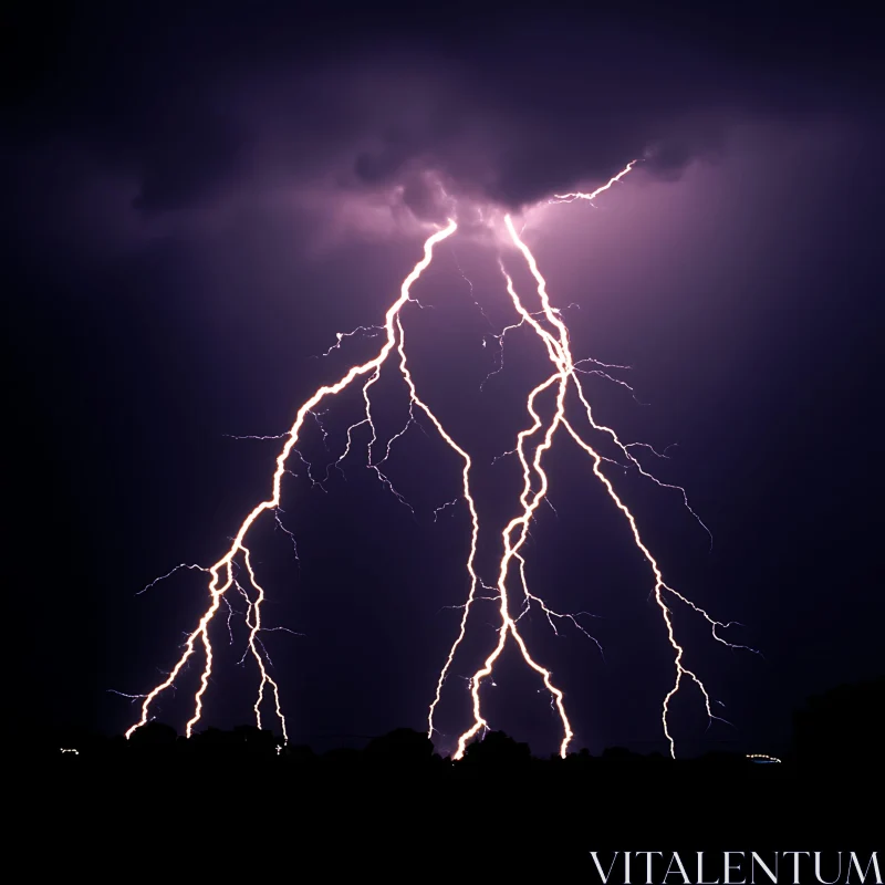 Powerful Lightning Bolts in Night Sky AI Image