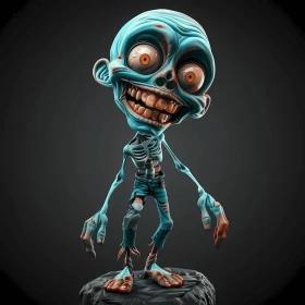 3D Cartoon Zombie Illustration - Smiling Blue Zombie in Jeans
