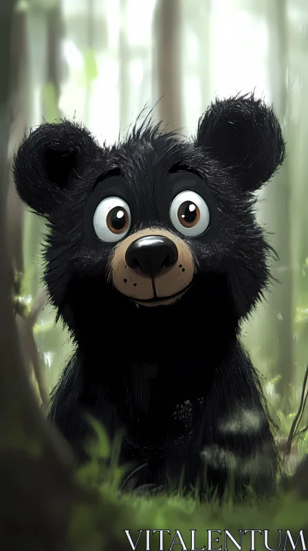 Cute Bear in Nature AI Image