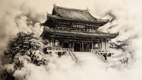 Asian Temple in the Mist Art