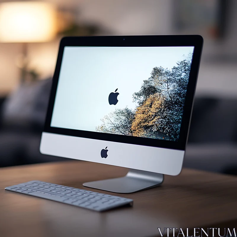 Stylish Desktop Computer on Wooden Table AI Image