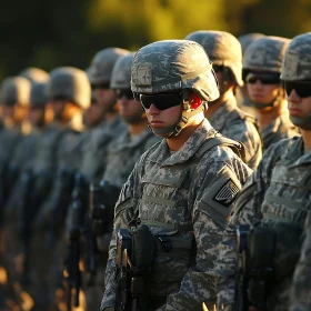 Camouflaged Soldiers Standing in Line