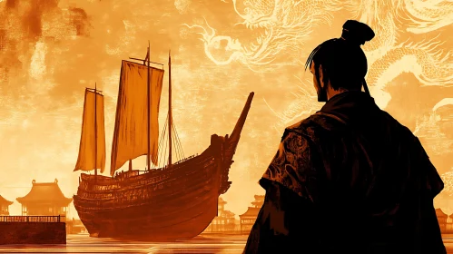 Historical Asian Art: Sailboat Journey