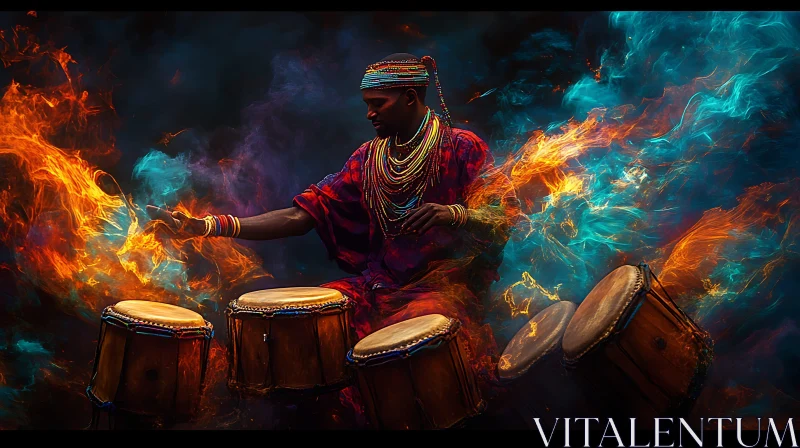 AI ART African Drummer's Passionate Performance Art