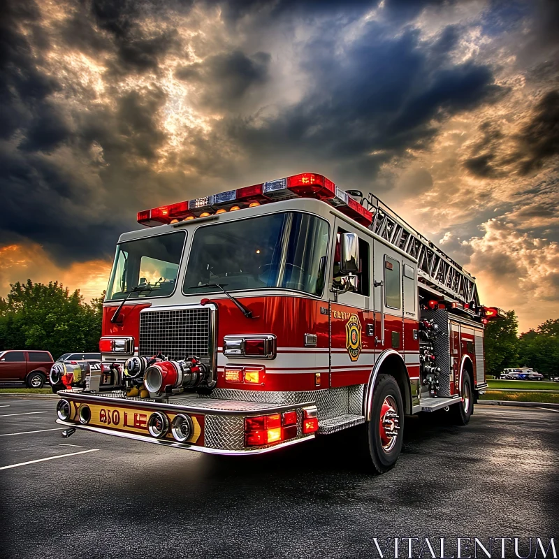 Fire Engine at Twilight AI Image