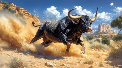 Wild Bull in Action