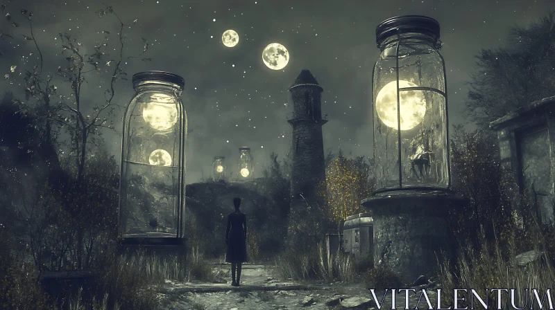 Surreal Nightscape with Moon Jars AI Image