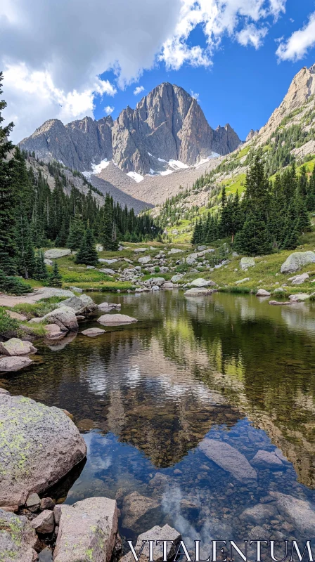 AI ART Peaceful Mountain View with Lake Reflection