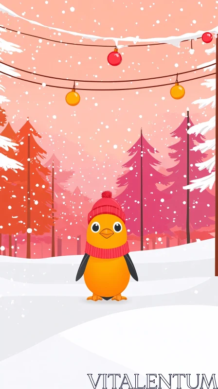 Festive Bird in Snow AI Image