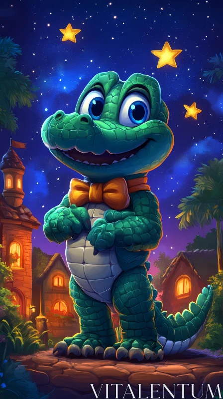 Whimsical Crocodile and Stars AI Image