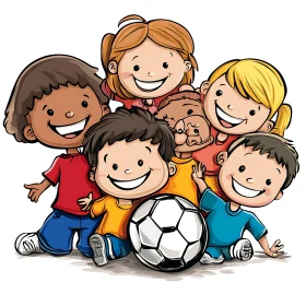 Cartoon Kids Soccer Team Illustration