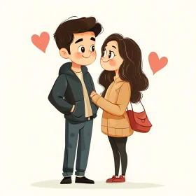Cartoon Couple Surrounded by Hearts