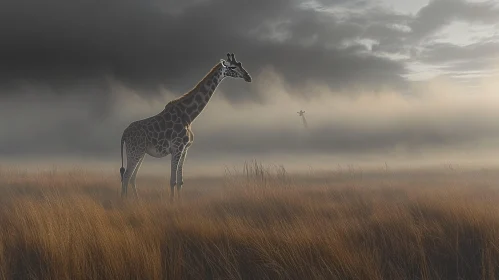 Misty Dawn with Giraffes