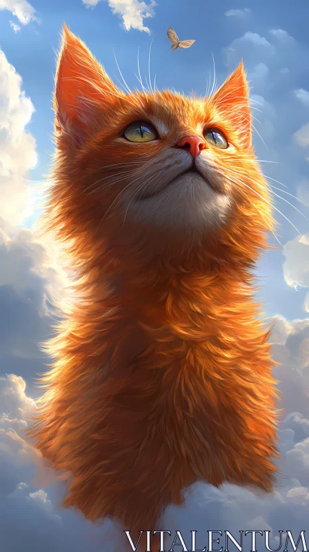 Ginger Feline in Tranquil Cloudscape AI Image