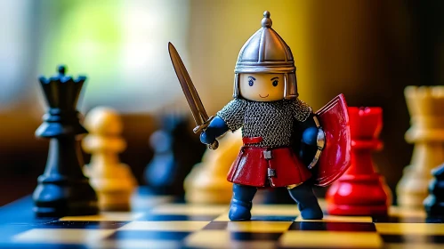 Miniature Knight on Chess Game Board