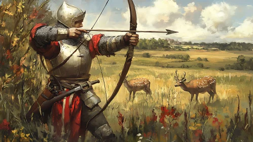 Medieval Archer Aiming at Deer