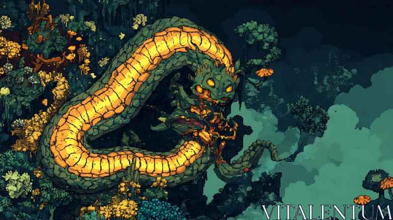 AI ART Pixelated Forest Guardian Snake