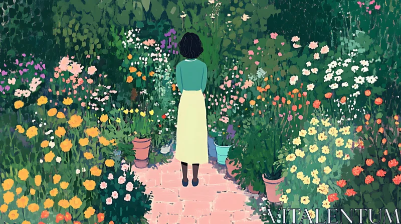 Woman in a Vibrant Garden AI Image