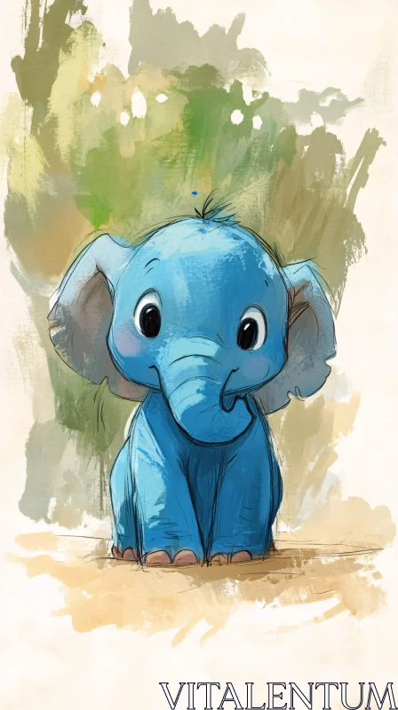 Charming Blue Elephant Art AI Image