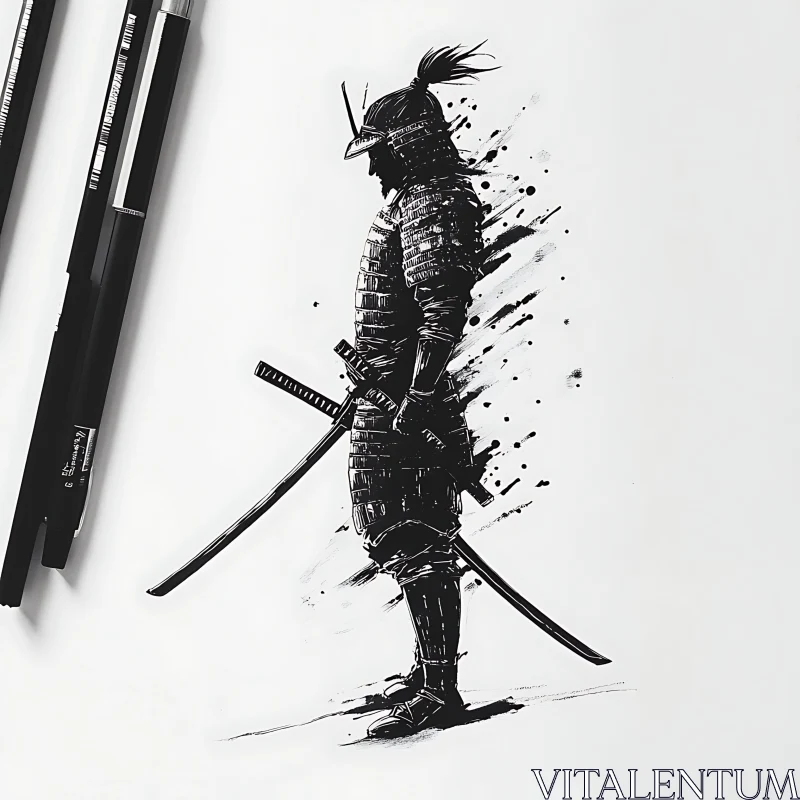 Samurai Warrior Ink Illustration AI Image