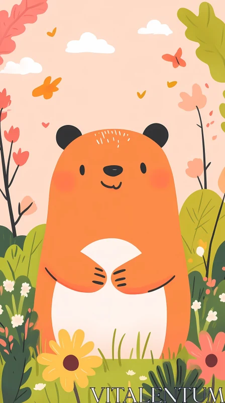 Playful Cartoon Bear in Nature AI Image