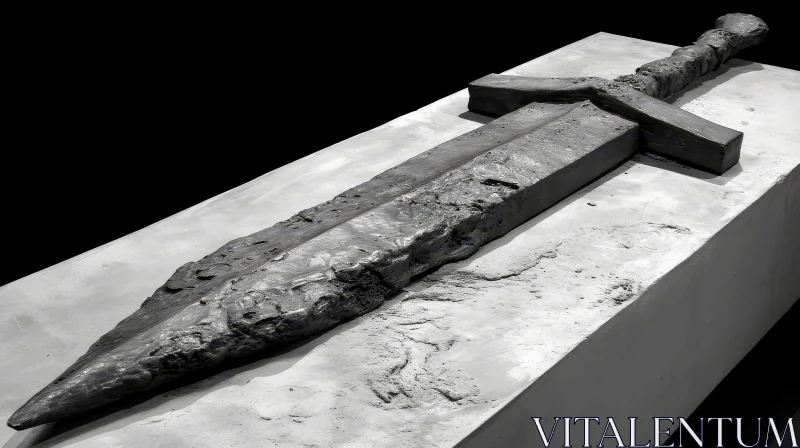 Claymore Sword - Photograph of a Cast Iron Sword with a Silver Finish AI Image