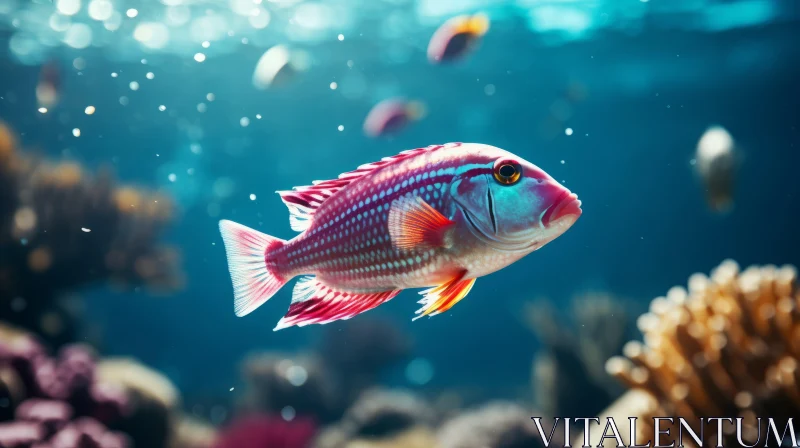 Colorful Fish in Green Seas - Dark Pink and Blue Underwater Portrait AI Image