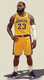 Illustration of LeBron James in Lakers Jersey