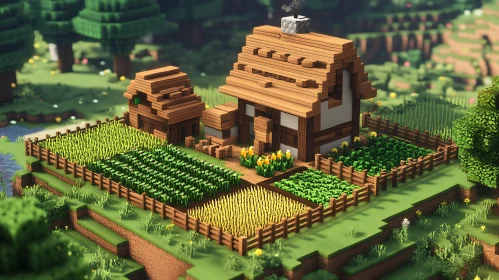 Pixelated Farm in Minecraft World