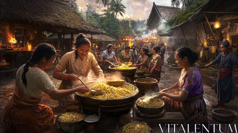 Women Cooking Traditional Food at Street Market AI Image