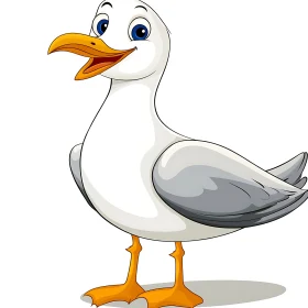 Cartoon Seagull with Orange Beak