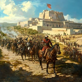 Soldiers Approaching Fortress Painting