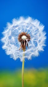Dandelion Flower Against Bright Blue Sky - Delicate and Detailed