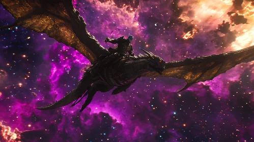 Warrior and Dragon Soaring Through Space