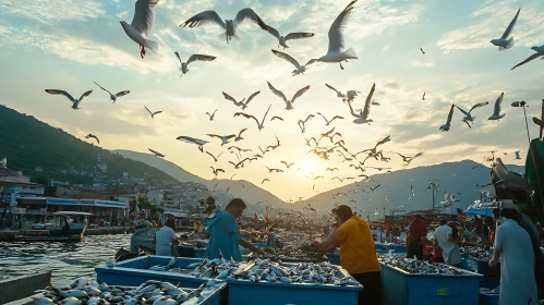 Birds Gathering at the Fish Market