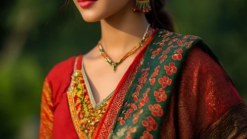 Woman in Traditional Clothing and Jewelry