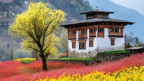 Traditional House with Flowers