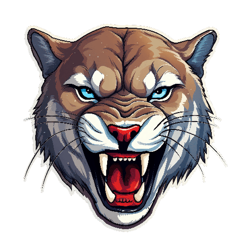 Fierce Cartoon Cougar Head with Blue Eyes POD Design