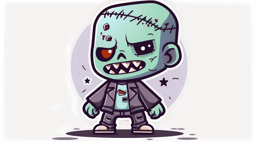 Green Zombie in Black Jacket and Blue Jeans Illustration AI Image