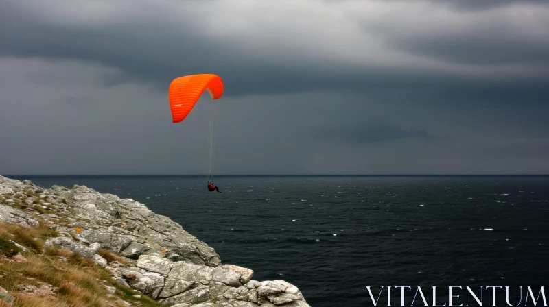 AI ART Orange Paraglider Taking Off on a Tranquil Lake | Stormy Seascapes