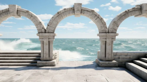 Photorealistic Seascape: Neo-Classical Archway and Stone Steps