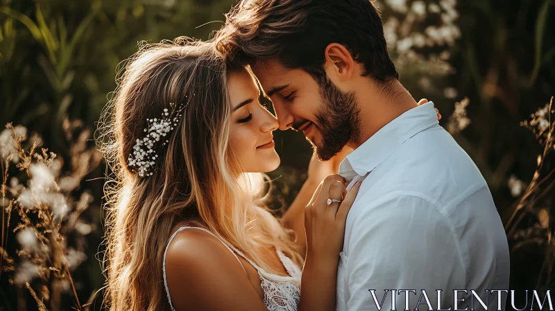 Tender Couple Portrait with Flower Crown AI Image