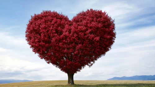 Red Heart-Shaped Tree Landscape