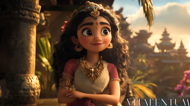 Animated Indian Girl with Traditional Jewelry AI Image